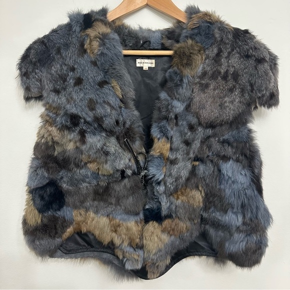 Vintage Boho 70’s- 80’s Dyed Rabbit Fur Vest Beautiful Blue And Beige Tones SZ M - Picture 1 of 9